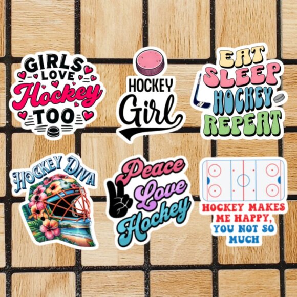 Women's Hockey Sticker Pack of 6 Vinyl Stickers Waterproof Die Cut Sticker Set - Picture 1 of 4